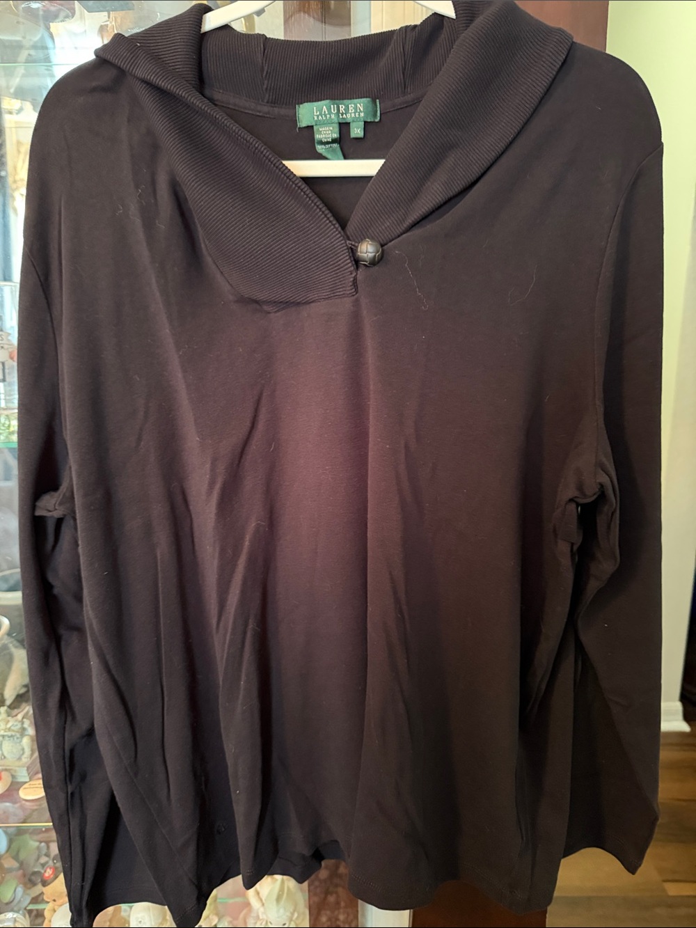 Lauren Ralph Lauren Black Shawl Collar Long-Sleeve Top